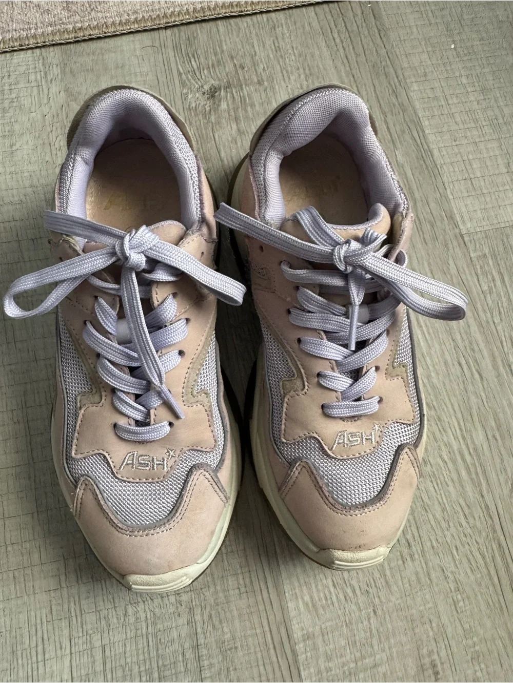 ASH Women's Blush and Light Gray Lace-Up Sneakers